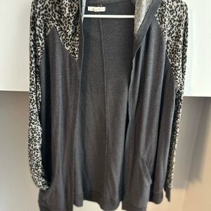 Gray Leopard Print Hooded Cardigan